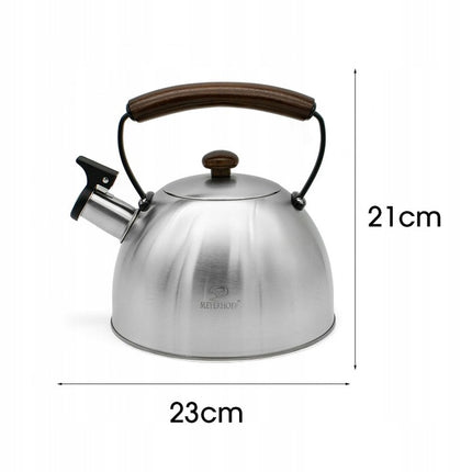 Meyerhoff RVS Fluitketel 2,5L – Geborsteld Zilver – Houten Handvat – Fluitketel voor Inductie en Alle Kookplaten