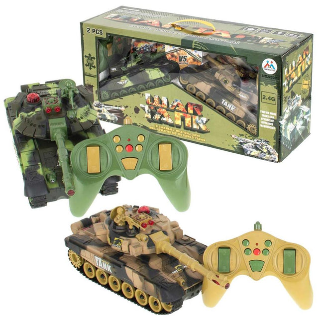 RC Speelgoed Tank Set van 2 - Afstandsbestuurbare Radiografische Tanks Met Geluid & Licht Effecten - Met Interne Accu - 2.4Gz - Set van 2 Stuks