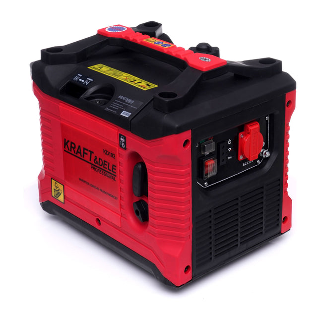 Kraft & Dele KD192 Draagbare Inverter Generator Benzine 4-Takt met Stroomstabilisatie 1000 - 1500 Watt - 1x 230V - Stroomgenerator - Rood