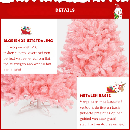 Trendmix Roze Kunstkerstboom Met Standaard 225 cm - Scharnierende Sparren - Volle Boom 1258 Takken - PVC