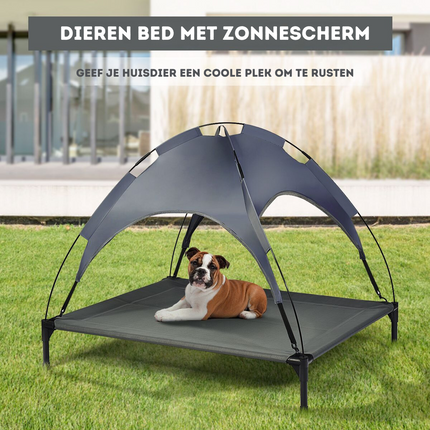 Trendmix Verhoogd Hondenbed Met Luifel - Hondenligstoel Huisdierbed Tent - Belastbaar tot 20 kg - Grijs 105 x 87 x 89 cm