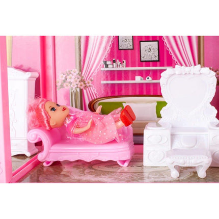 Poppenhuis villa met 2 verdiepingen inclusief accessoires en pop roze 60 x 17 x 44 cm