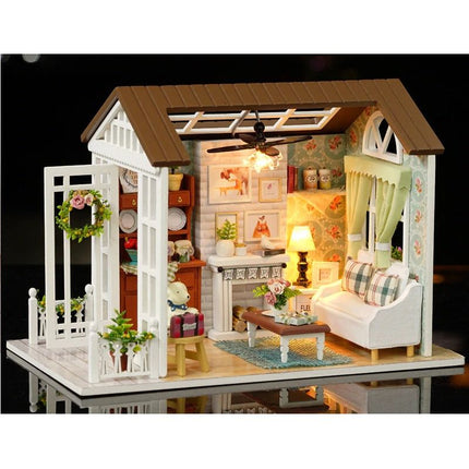 Ikonka DIY Modelbouw Woonkamer - Miniatuurhuisje Happy Times 20,6 cm - Miniatuur Bouwpakket