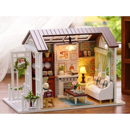 Ikonka DIY Modelbouw Woonkamer - Miniatuurhuisje Happy Times 20,6 cm - Miniatuur Bouwpakket