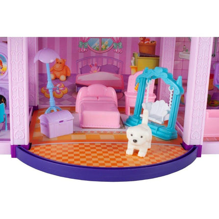 Villa Sogno Roze Poppen en Ponyhuis met 2 Paarden - Dreamhouse Speelfigurenset - Poppenhuizen - 38,5 cm