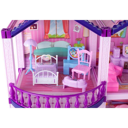 Villa Sogno Roze Poppen en Ponyhuis met 2 Paarden - Dreamhouse Speelfigurenset - Poppenhuizen - 38,5 cm