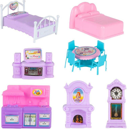 Villa Sogno Roze Poppen en Ponyhuis met 2 Paarden - Dreamhouse Speelfigurenset - Poppenhuizen - 38,5 cm