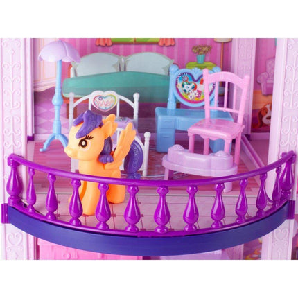 Villa Sogno Roze Poppen en Ponyhuis met 2 Paarden - Dreamhouse Speelfigurenset - Poppenhuizen - 38,5 cm