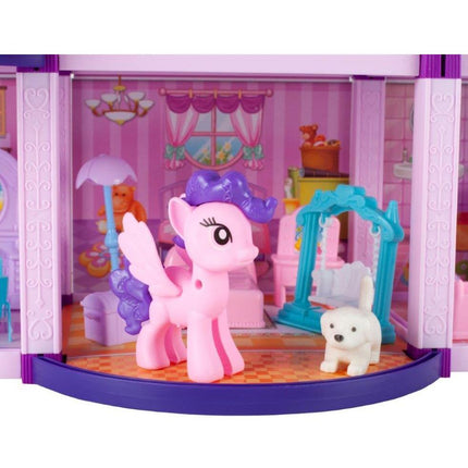 Villa Sogno Roze Poppen en Ponyhuis met 2 Paarden - Dreamhouse Speelfigurenset - Poppenhuizen - 38,5 cm