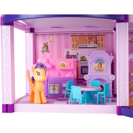 Villa Sogno Roze Poppen en Ponyhuis met 2 Paarden - Dreamhouse Speelfigurenset - Poppenhuizen - 38,5 cm