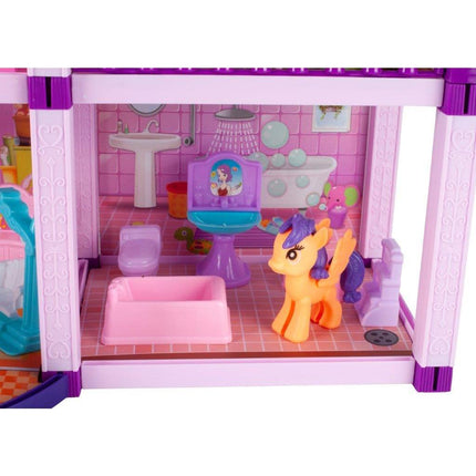 Villa Sogno Roze Poppen en Ponyhuis met 2 Paarden - Dreamhouse Speelfigurenset - Poppenhuizen - 38,5 cm