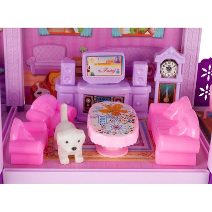 Villa Sogno Roze Poppen en Ponyhuis met 2 Paarden - Dreamhouse Speelfigurenset - Poppenhuizen - 38,5 cm