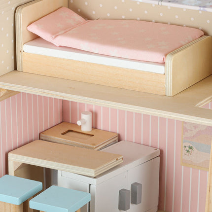 Poppenhuis in Koffer met Houten Meubels – Mini Draagbaar Poppenhuis met Accessoires – Creatief Speelgoed vanaf 3 Jaar