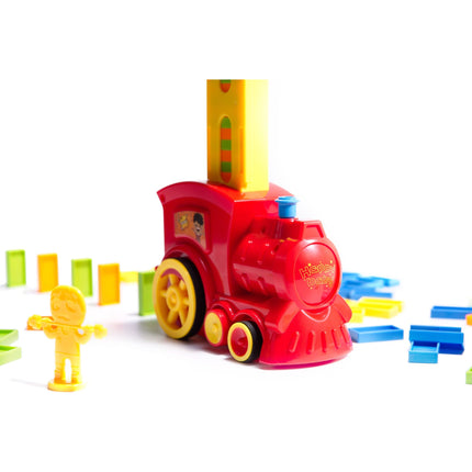 82-delige speelgoed domino trein inclusief stenen rood - Voor het automatisch neerzetten van domino stenen