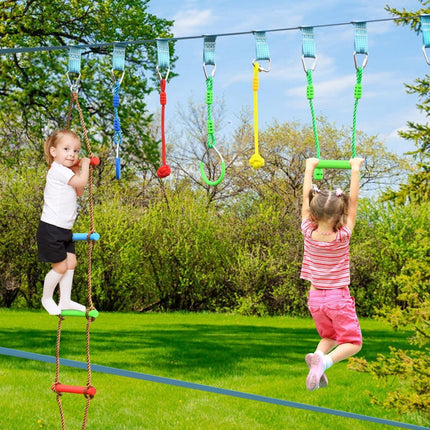 Trendmix Ninja Warrior Set 15 meter met 9 obstakels - Slackline Voor Kinderen - Buiten Speelset - Verstelbare Obstakels - Kleurrijke Speelset