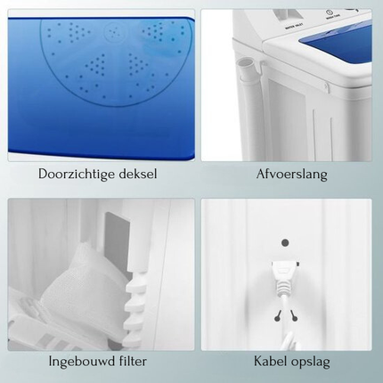 2de kansje Costway camping wasmachine met dubbele trommel 5 Kg was / 3 Kg centrifuge laadvermogen wit / blauw
