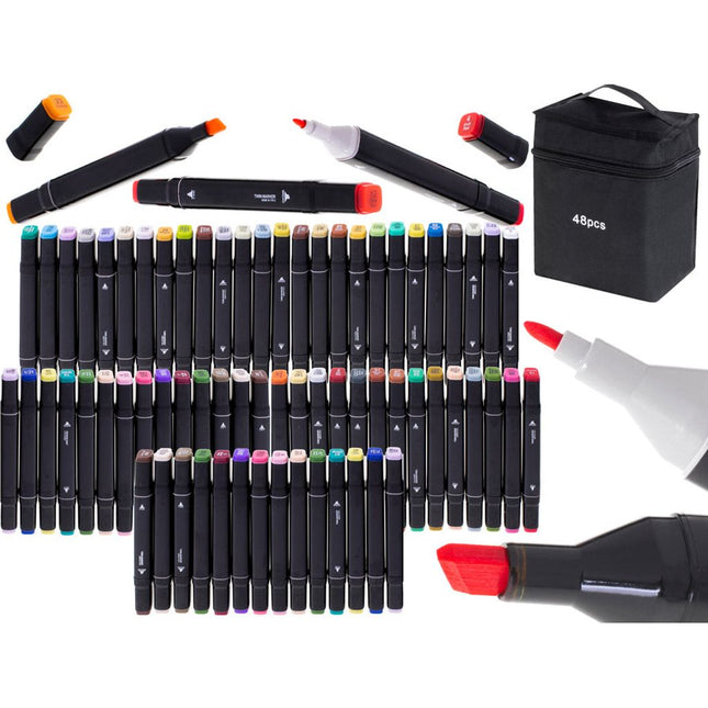 Dubbelzijdige alcoholmarkers in etui 48 stuks - Dual tip markers