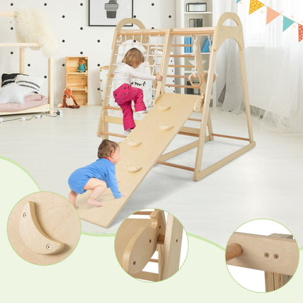 Trendmix 6-In-1 Houten Klimrek Speeltoestel - Indoor Kinder Speeltoestel met Glijbaan en Tent - 115 cm x 108 cm x 127 cm