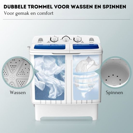 2de kansje Costway camping wasmachine met dubbele trommel 5 Kg was / 3 Kg centrifuge laadvermogen wit / blauw