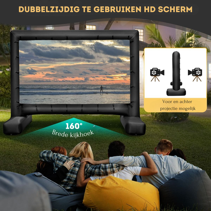 Trendmix HD 4K Opblaasbaar Projectiescherm - 16:9 Dubbelzijdig Buitenprojectiescherm - 405 x 144 x 308 cm Zwart