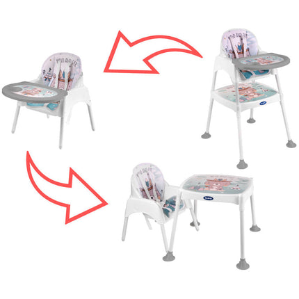 2de kansje Guimo 3 in 1 voedingsstoel / kinderstoel met 5-punts gordel wild & free blauw
