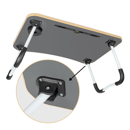 Laptoptafel met bekerhouder en tablethouder - Laptopstandaard - Schoottafel - Bedtafel - MDF Hout - Naturel - 60x40x25 cm