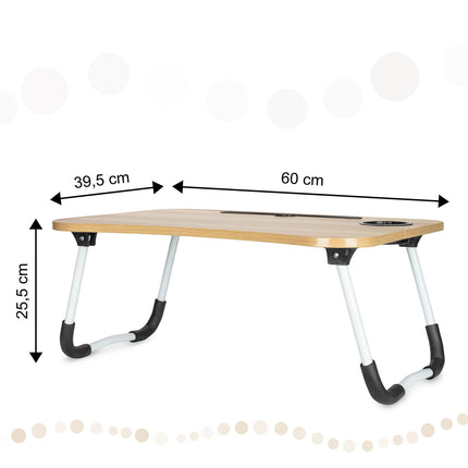 Laptoptafel met bekerhouder en tablethouder - Laptopstandaard - Schoottafel - Bedtafel - MDF Hout - Naturel - 60x40x25 cm