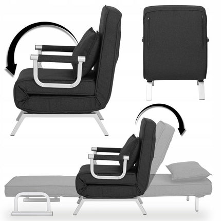 Mebel Elite Bart Luxe 3-in-1 Uitklapbare Slaapstoel Zwart - Inklapbare Slaapbank Met 5 Standen Verstelbare Rugleuning - Belastbaar Tot 125 kg - Moderne Slaapfauteuil - Logeerbed