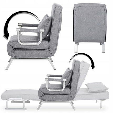 Mebel Elite Bart Luxe 3-in-1 Uitklapbare Slaapstoel Grijs - Inklapbare Slaapbank Met 5 Standen Verstelbare Rugleuning - Belastbaar Tot 125 kg - Moderne Slaapfauteuil - Logeerbed