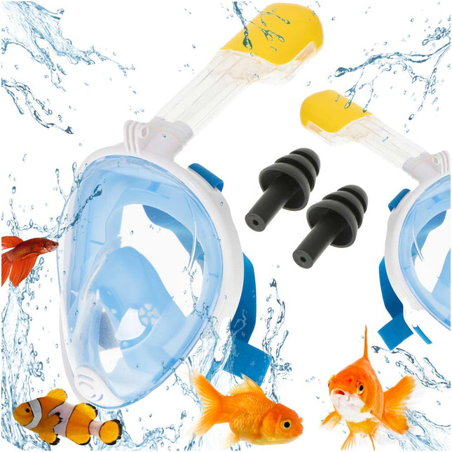 Snorkelmasker Volledig Gezicht L/XL – Opvouwbaar – Anti Fog – Dry Top – 180° Panoramisch Zicht – Full Face Snorkelmasker Blauw – Met GoPro Houder