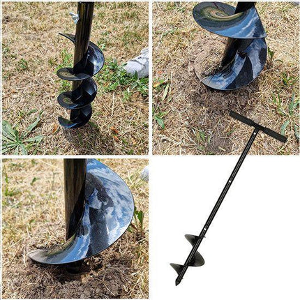 Ikonka zwarte Grondboor met rubberen handvat - Tuinboor - Palenboor - boordiameter 15 cm totale lengte 85 cm