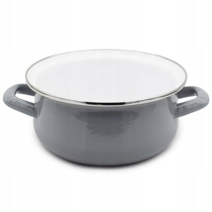 Emaille Kookpan 2,5 Liter – Emaille Pan 20 cm – Glazen Deksel – Grijs