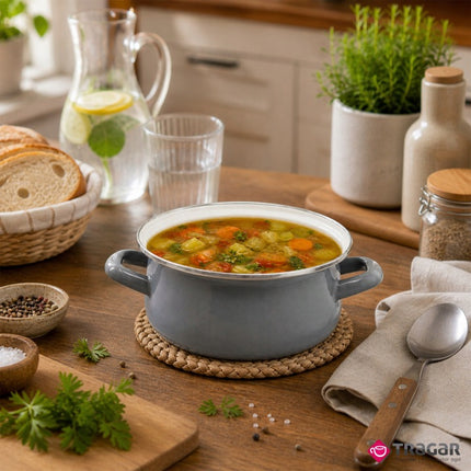 Emaille Kookpan 2,5 Liter – Emaille Pan 20 cm – Glazen Deksel – Grijs