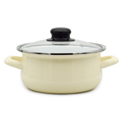Emaille Kookpan met Glazen Deksel 2,5 Liter – 20 cm – Geëmailleerde Pan – Crème