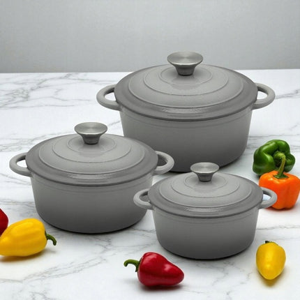 Gietijzeren Braadpan 20 cm – 2 Liter Geëmailleerde Gietijzeren Pan met Deksel – Inductie – Stoofpan – Grijs