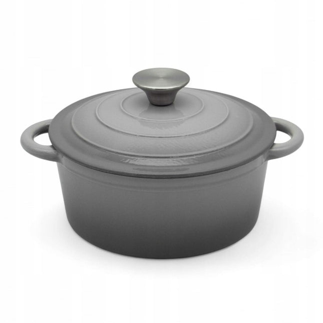 Gietijzeren Braadpan 24 cm – 3,7 Liter Geëmailleerde Stoofpan met Deksel – Inductie & Oven – Grijs