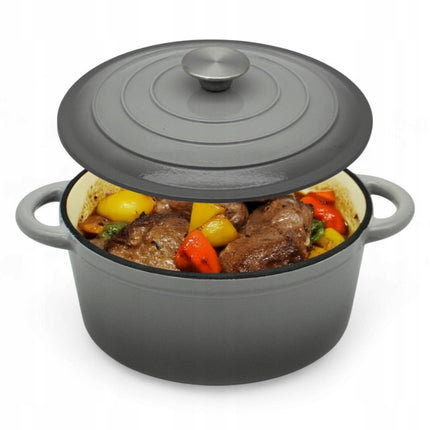 Gietijzeren Braadpan 20 cm – 2 Liter Geëmailleerde Gietijzeren Pan met Deksel – Inductie – Stoofpan – Grijs