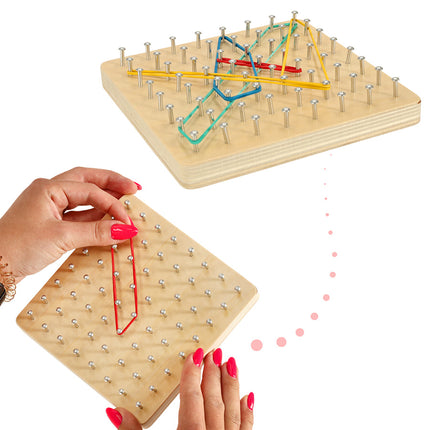 Geoboard Houten Puzzel Vormen Maken Met Elastiekjes - Montessori Speelgoed - Geobord Hout - Vanaf 3 Jaar