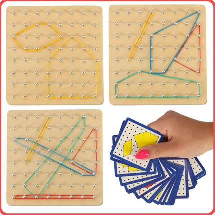 Geoboard Houten Puzzel Vormen Maken Met Elastiekjes - Montessori Speelgoed - Geobord Hout - Vanaf 3 Jaar