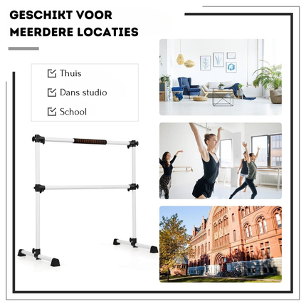 Trendmix Draagbare Verstelbare Ballet Barre - Dubbele Fitness Balletstang - Dans Ballet Barre - 124 x 71 x 120 cm Wit