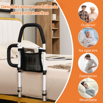 Trendmix Bedhek voor Ouderen – Medisch Bedrek met Dubbele Leuning – Tot 136 kg – Met Opbergvak & Bevestigingsriem – Geschikt voor Alle Bedmaten – Zwart/Wit