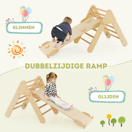 Trendmix 3 in 1 Houten Klimset voor Kinderen - Klimrek met Glijbaan - Klimdriehoek en Klimboog - Natuurlijk Hout