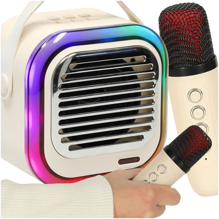 Retro Karaoke Set Met 2 Microfoons - Draagbare Bluetooth USB LED Luidspreker - KaraokeSet - Muziekspeler - Beige