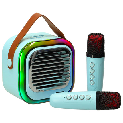 Retro Karaoke Set Met 2 Microfoons - Draagbare Bluetooth USB LED Luidspreker - KaraokeSet - Muziekspeler - Blauw