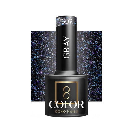 Ocho Nails grijze hybride nagellak 607 Gellak 5 g - Donker charcoal grijs met subtiele glans - Professionele gel polish tot 3 weken