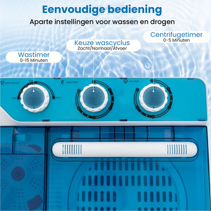 Costway XXL Camping Wasmachine met dubbele trommel 7,5 Kg Was & 3 Kg Centrifugecapaciteit - Mini Wasmachine - Blauw