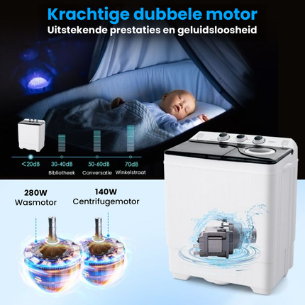 Costway XL Camping Wasmachine - Dubbele Trommel 6,5 kg Was & 2 kg Centrifugecapaciteit - Compacte Wasmachine – Studenten Wasmachine Zwart
