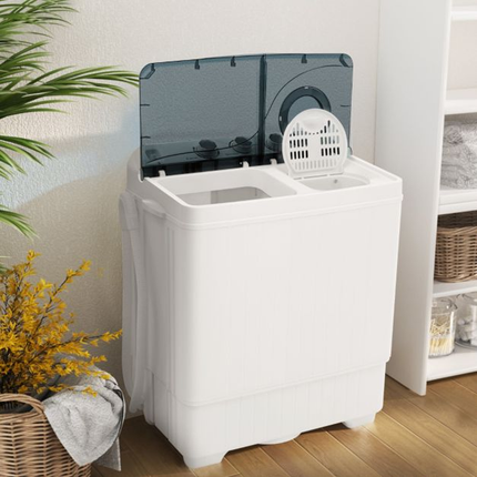 Costway XL Camping Wasmachine - Dubbele Trommel 6,5 kg Was & 2 kg Centrifugecapaciteit - Compacte Wasmachine – Studenten Wasmachine Zwart