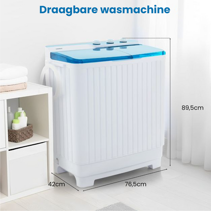 Costway XXL Camping Wasmachine met dubbele trommel 7,5 Kg Was & 3 Kg Centrifugecapaciteit - Mini Wasmachine - Blauw