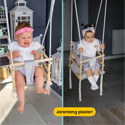 Luxe houten 3 in 1 licht grijze meegroei baby schommel en Kinder schommel – Baby swing – Schommel die meegroeit met je kindje - Schommelstoel - Schommels - handgemaakt